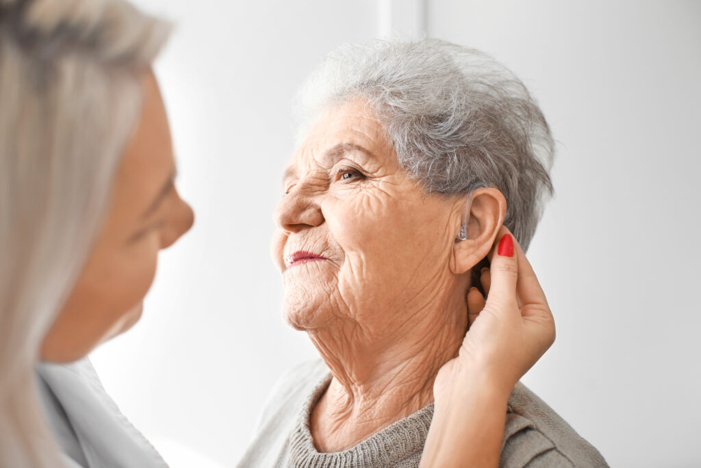 lady with hearing aid